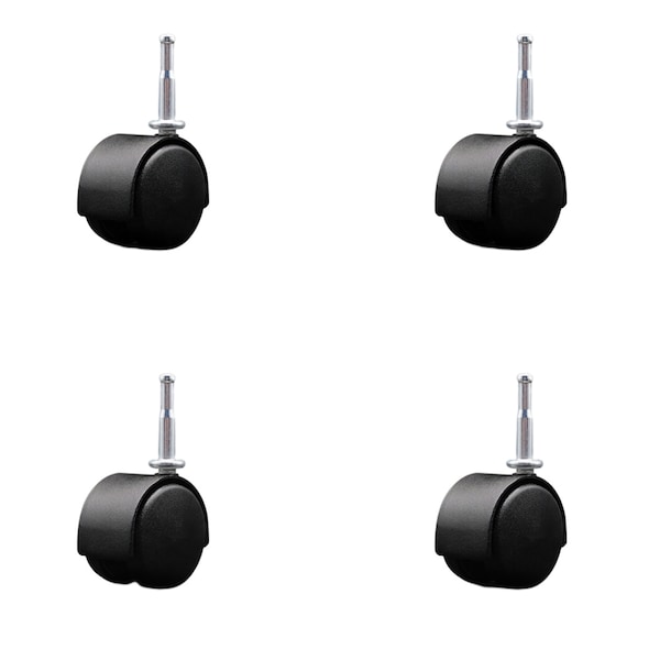 2'' Black Metal Hood Twin Wheel Caster Nylon Wheels Grip Neck Stem, 4PK